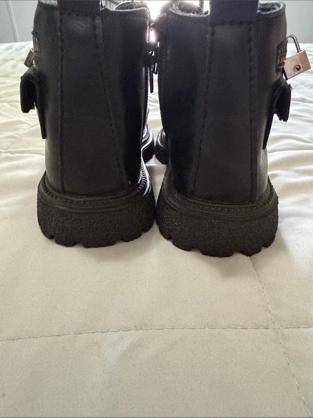 Kids Black Lace-Up Combat Boots with Side Pocket Detail